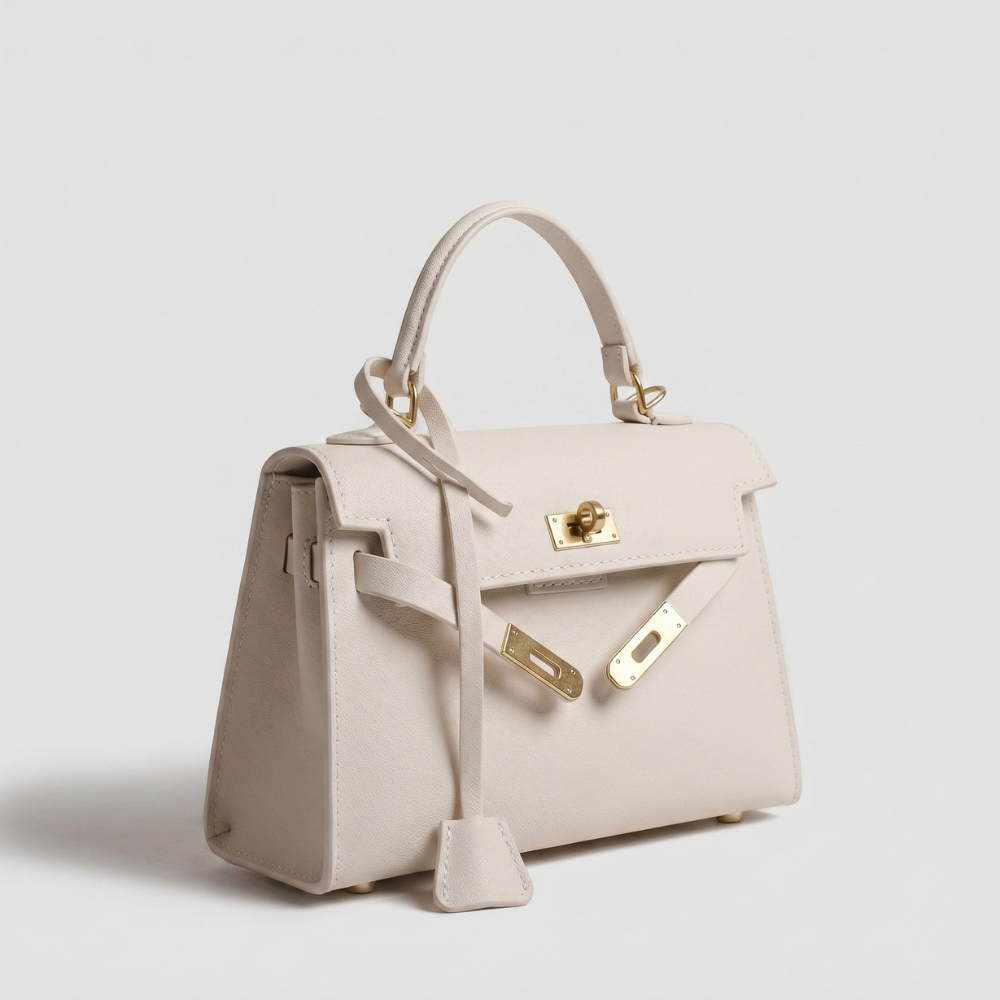 Borsa Luise Tessora in pelle con manici corti e dettagli eleganti, vista frontale su sfondo neutro.